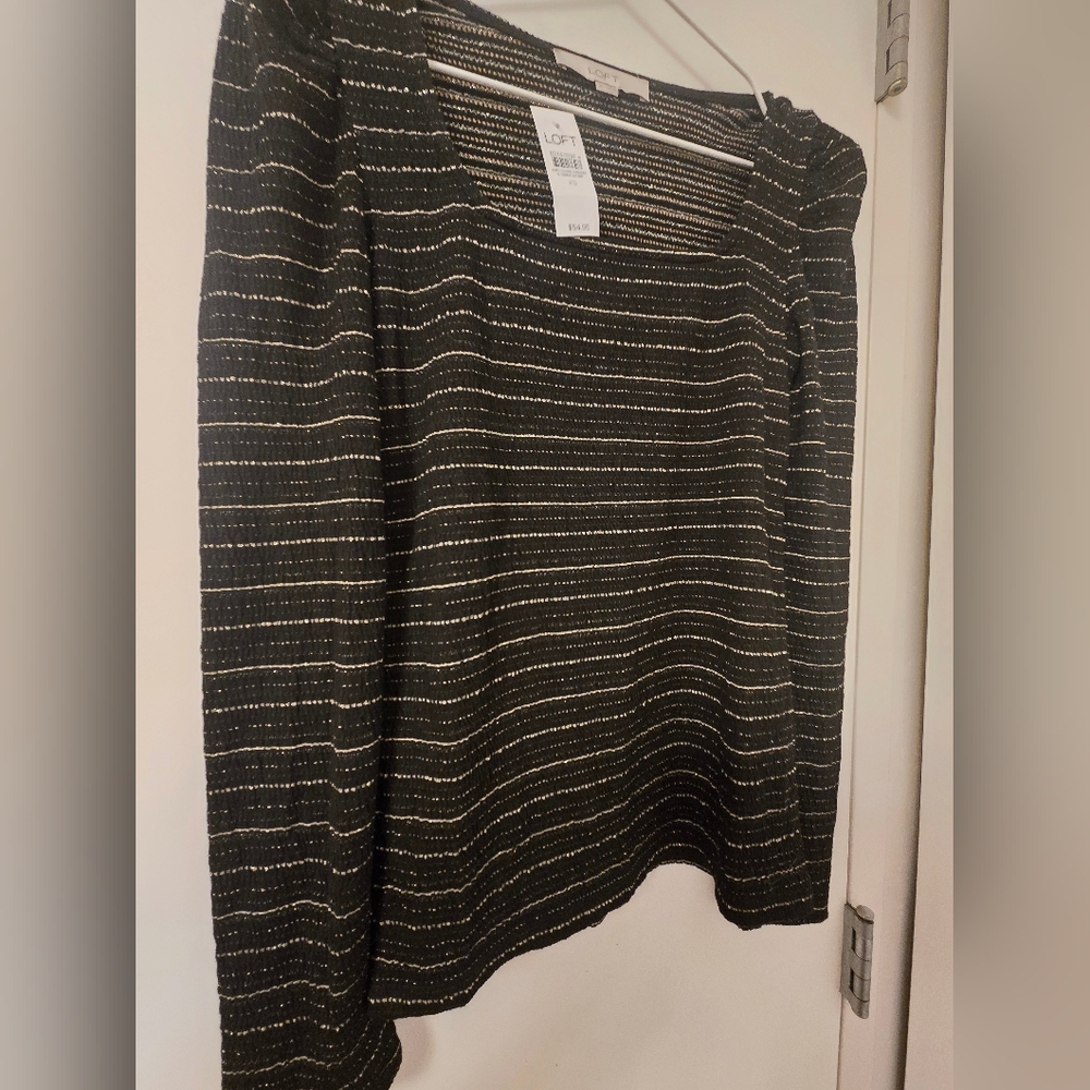 NWT LOFT Black and‎ Gold Striped Top - Picture 4 of 8